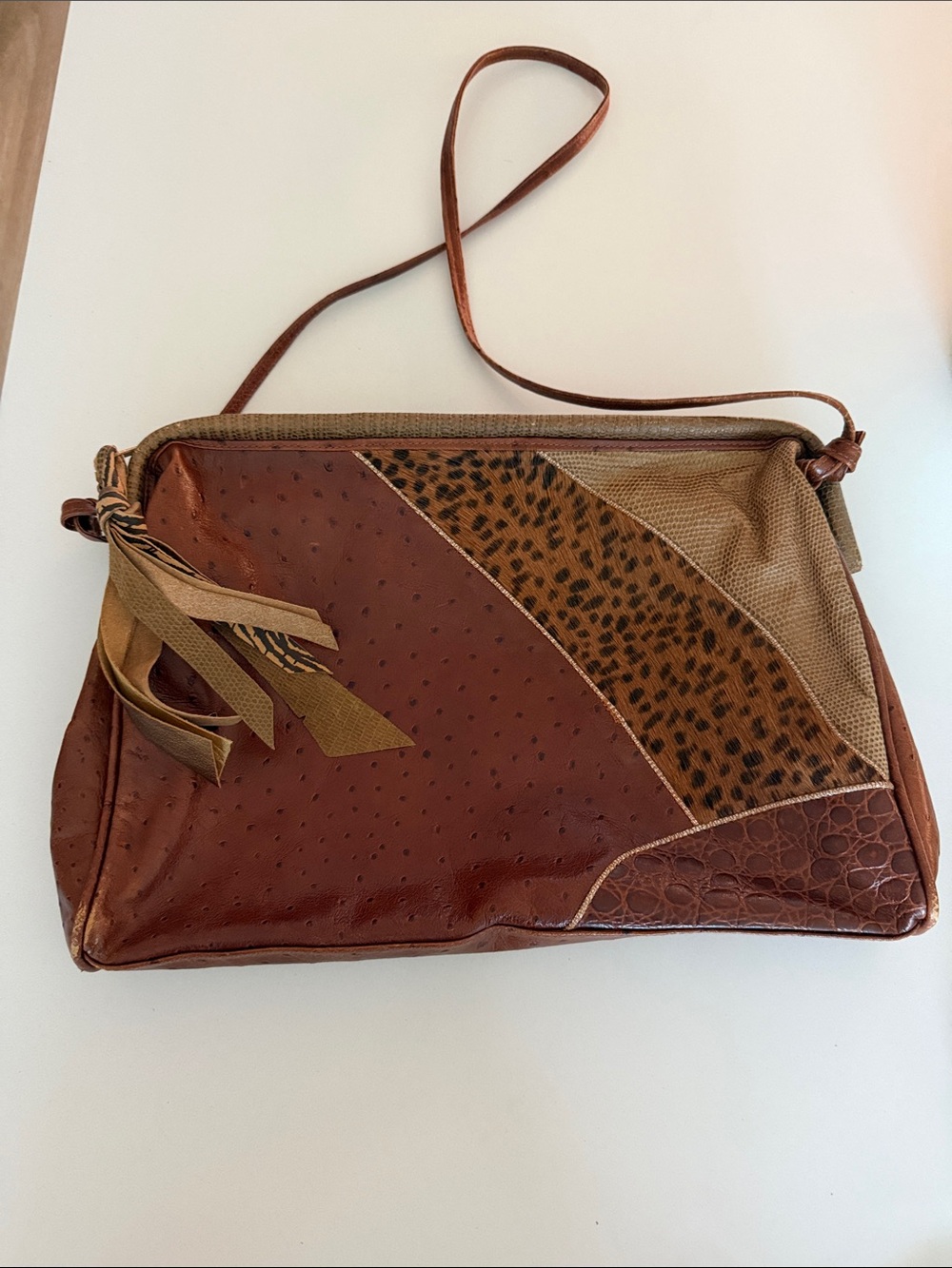 Brown Mixed-Texture Patchwork Crossbody Bag - Women